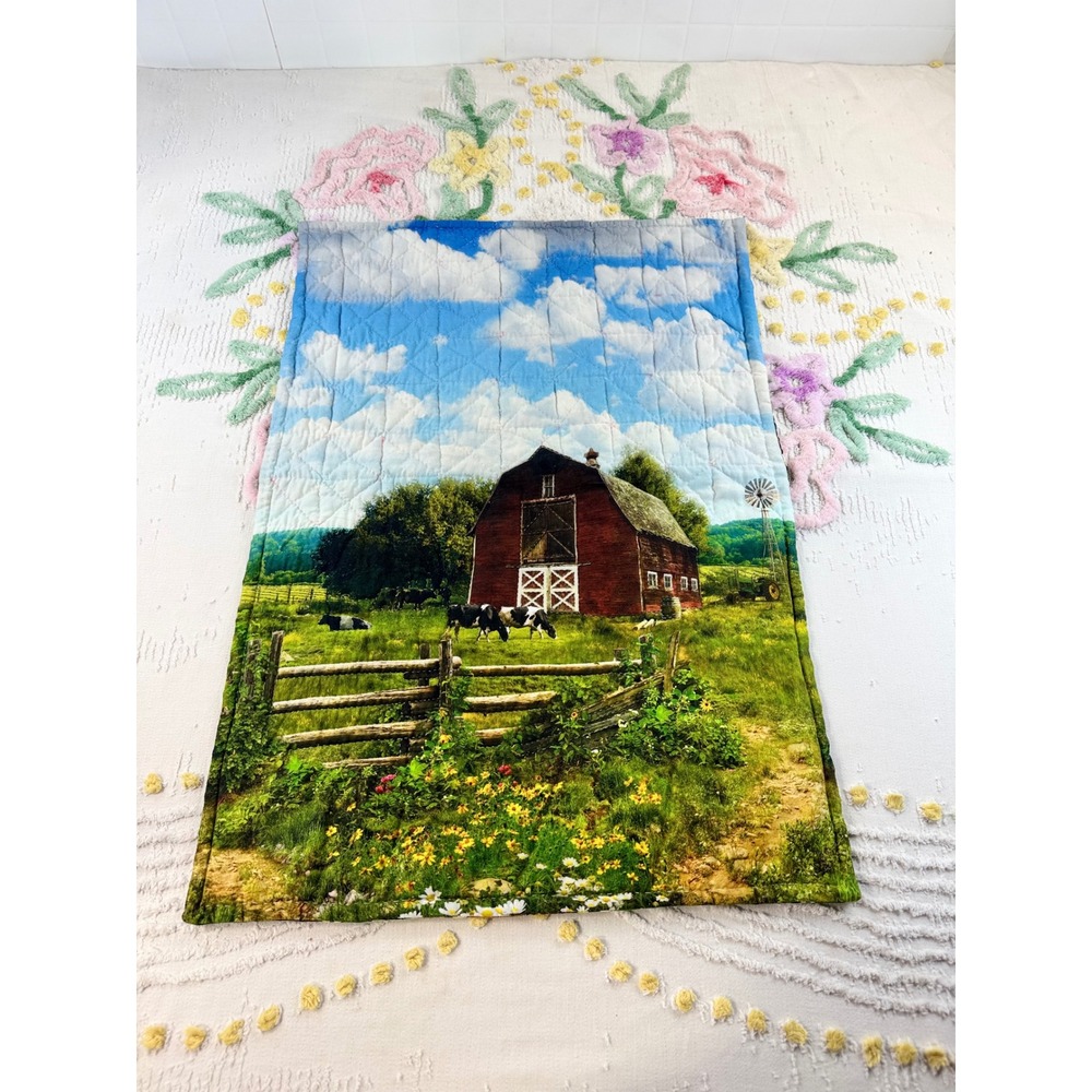 Vintage Country Barn Landscape Quilted Wall Hanging Farmhouse Rural Decor 21x31
